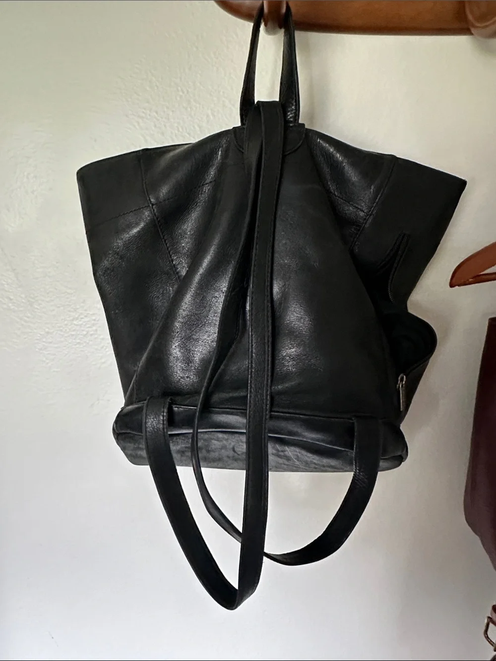 Black Leather Tote Bag/backpack- Classic Everyday Carry
